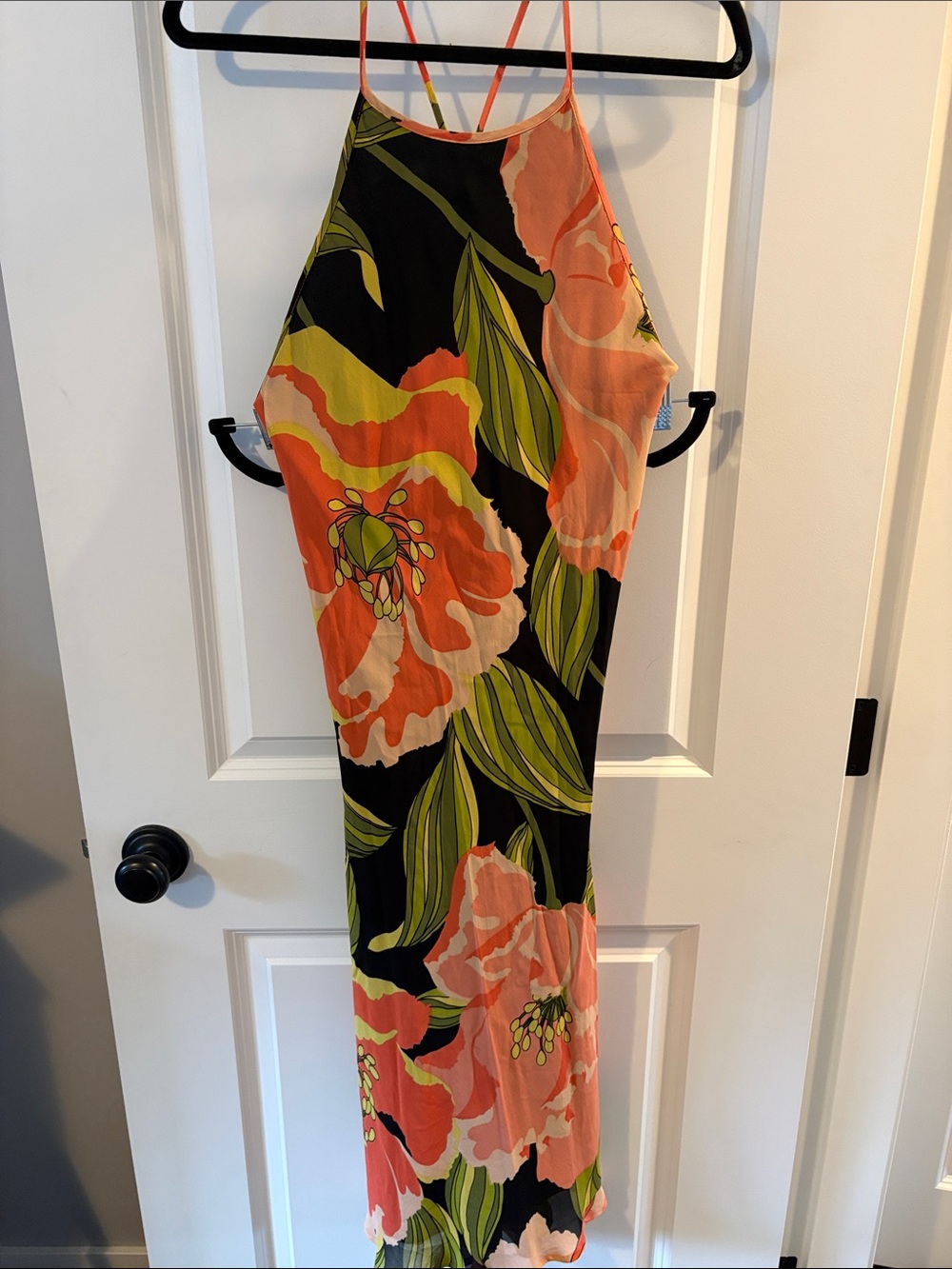 Betsey Johnson biased cut high neck cross strap midi floral dress vintage
